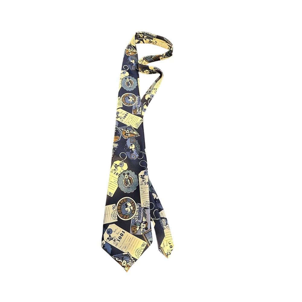 Mercedes High Fashion Mickey Mouse World Tour 92 Vintage Navy Blue Silk Tie hand